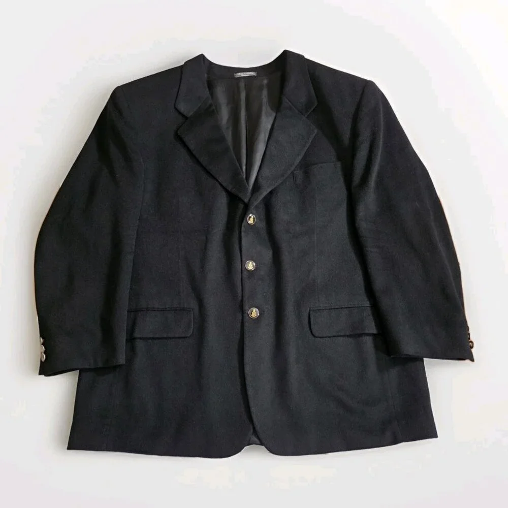 Saxon Cashmere Blazer Men US 50 Sport Coat Blck Lined Union Made 3B Ventless VTG